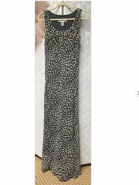 Jessica Howard 100% Silk Animal Print Beaded Maxi Dress Size 10